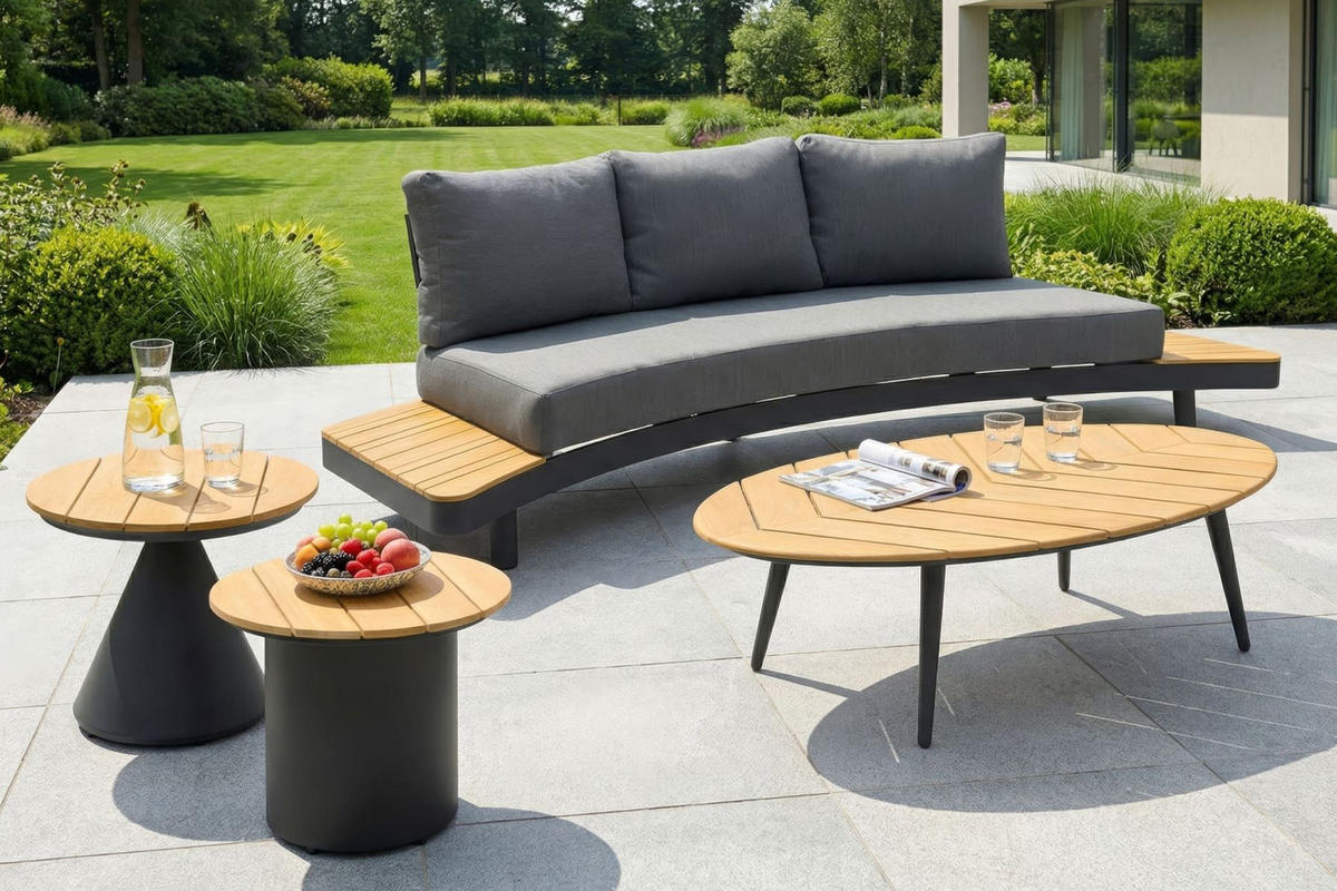 LOUNGESOFA Madison 258x94x74 cm, Natur, Teakholz - Anthrazit/Naturfarben, Holz/Metall (258/74/94cm) - dasmöbelwerk