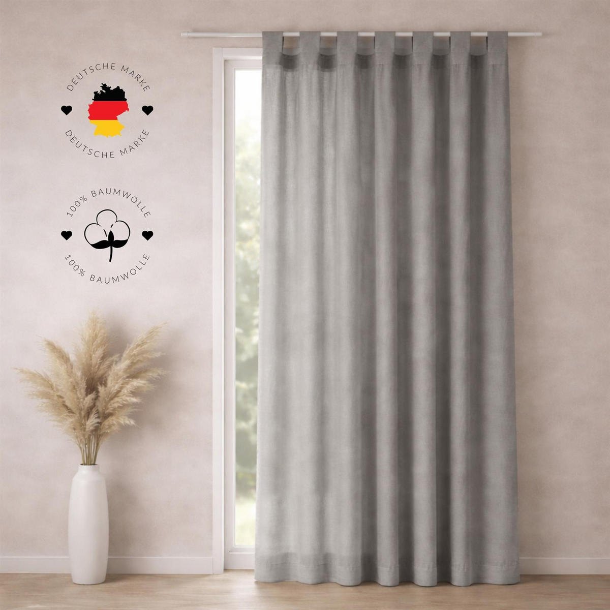 SCHLAUFENSCHAL Gardine 145x250 cm aus 100% Baumwolle. Eleganter Stone Washed Fenster Vorhang mit Schlaufen - Grau - Naturfarben, Textil (145/250cm) - Carpe Sonno