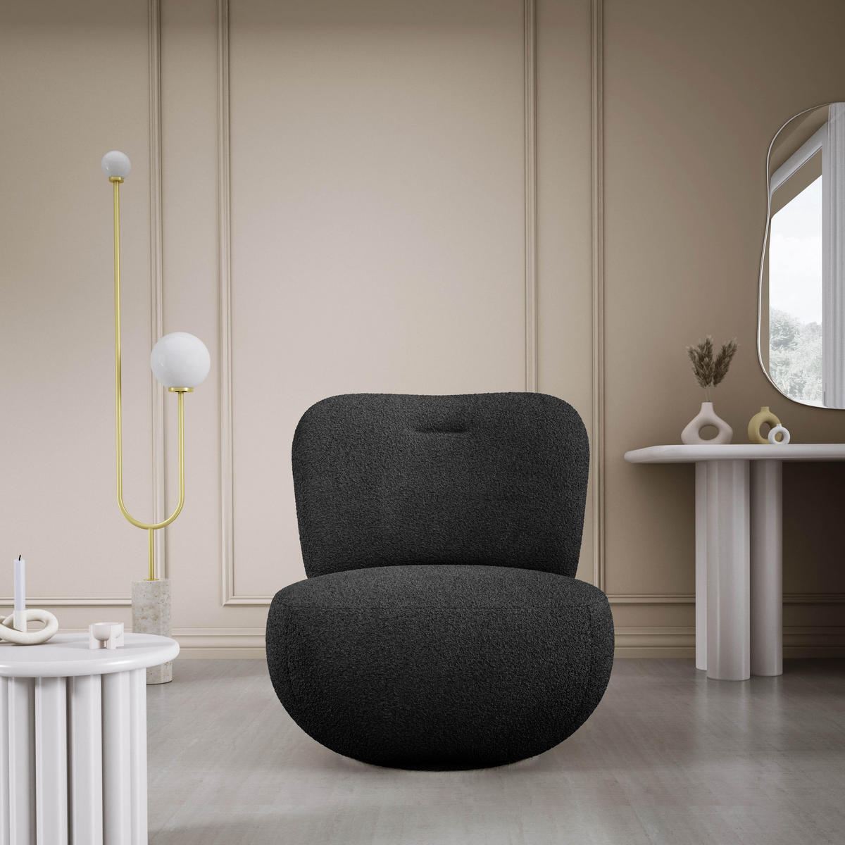 DREHSESSEL LUIS, Freistehend, Sitz drehbar 360°, 39x82x56 cm, HELLGRAU - Hellgrau, Holz/Textil (82/72/66cm) - DomoHome