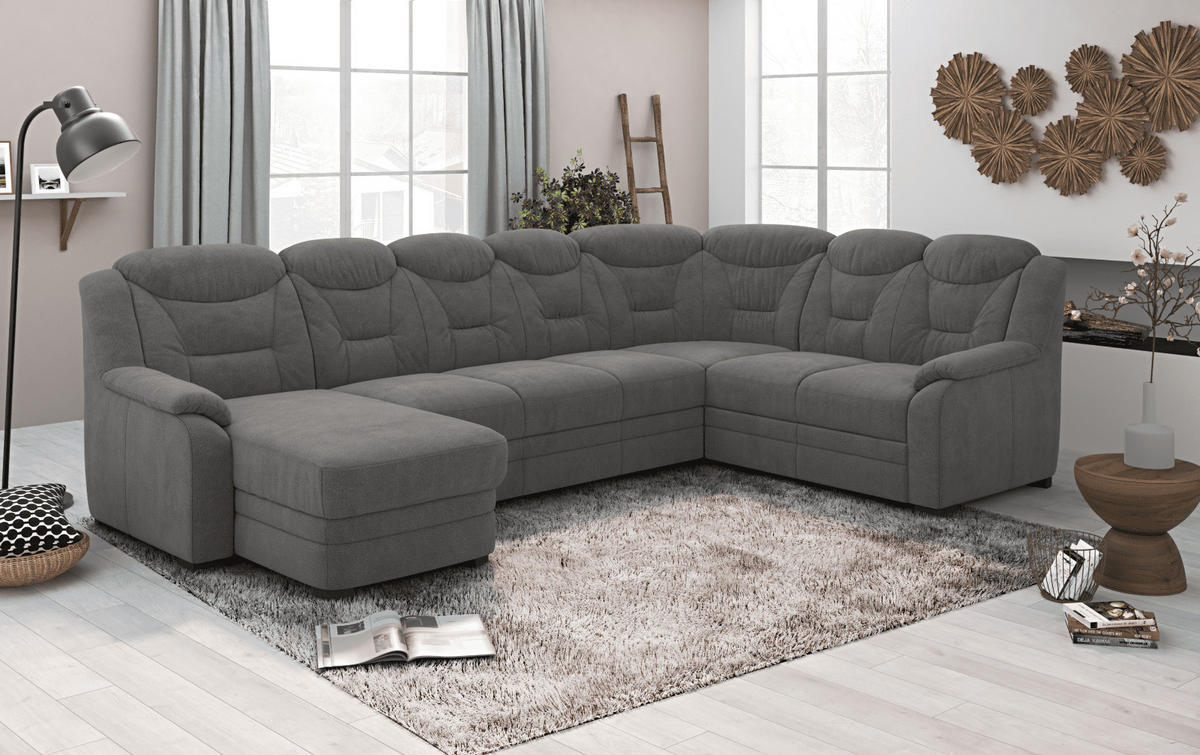 WOHNLANDSCHAFT mit Schlaffunktion und Bettkasten – weiches Chenille-Gewebe - Dunkelgrau/Anthrazit, Holz/Kunststoff (211/99/330cm) - Cotta