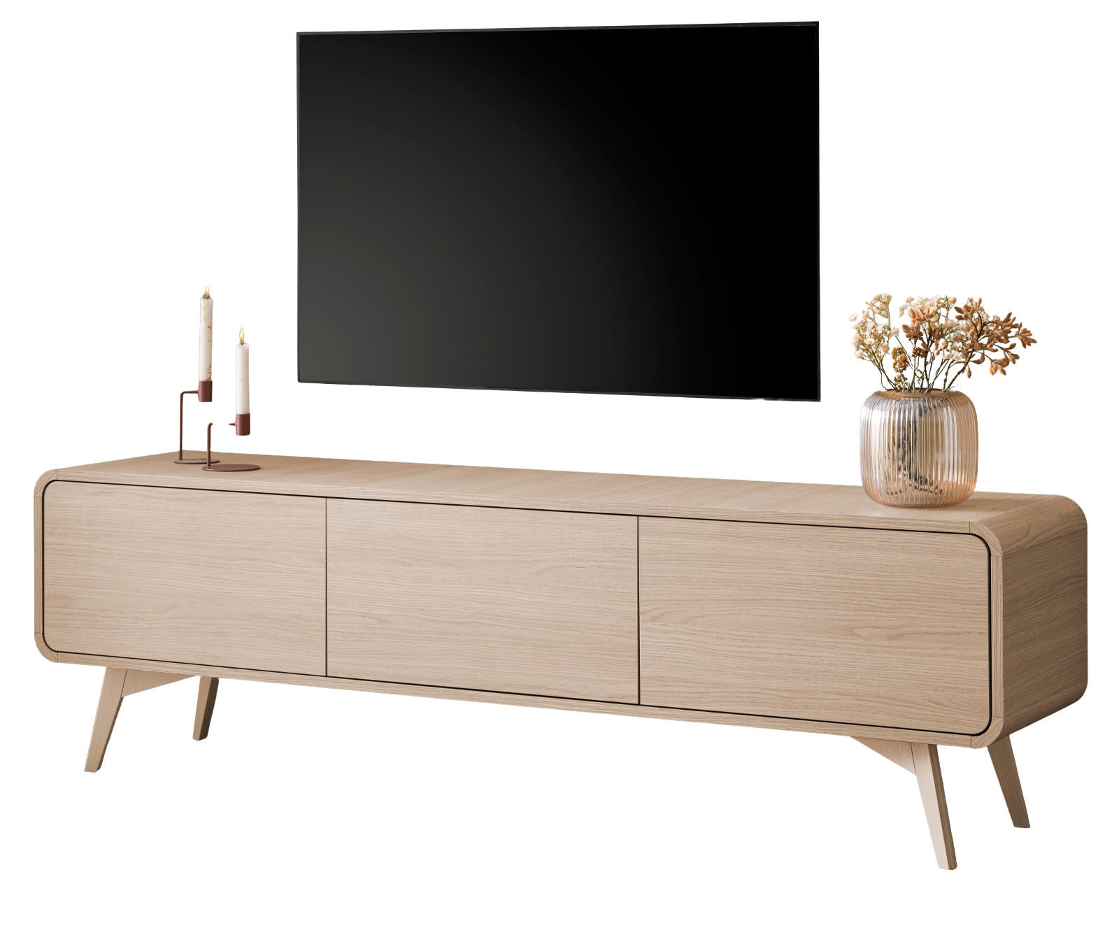 TV-LOWBOARD Eiche natur skandinavisch 180 cm, TV Unterteil mit Push-to-Open - Eichefarben, Holz/Holzwerkstoff (180/53/39cm) - Furn.Design