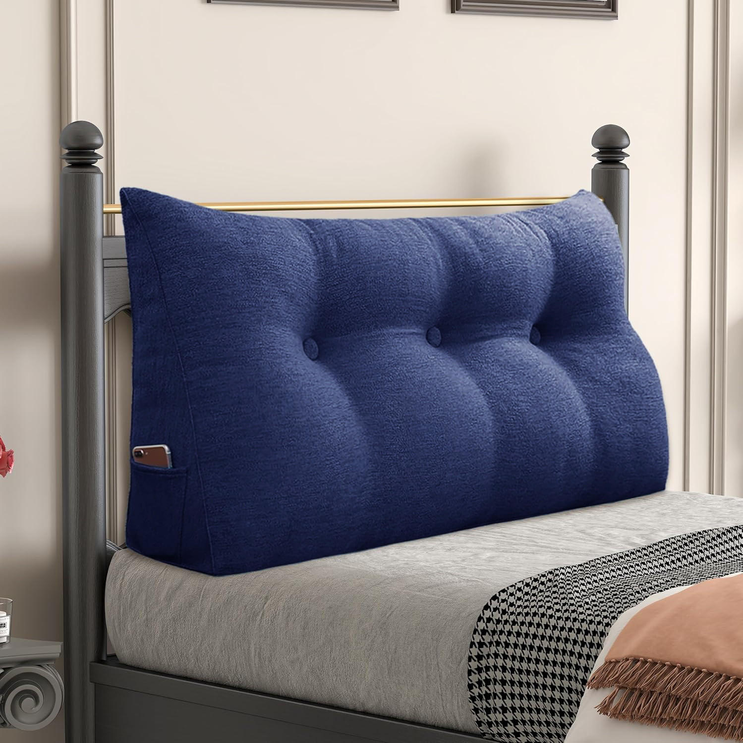 RÜCKENKISSEN für Bett Leinenlook Blau 100 cm - Blau, Textil (50/100cm) - Vercart