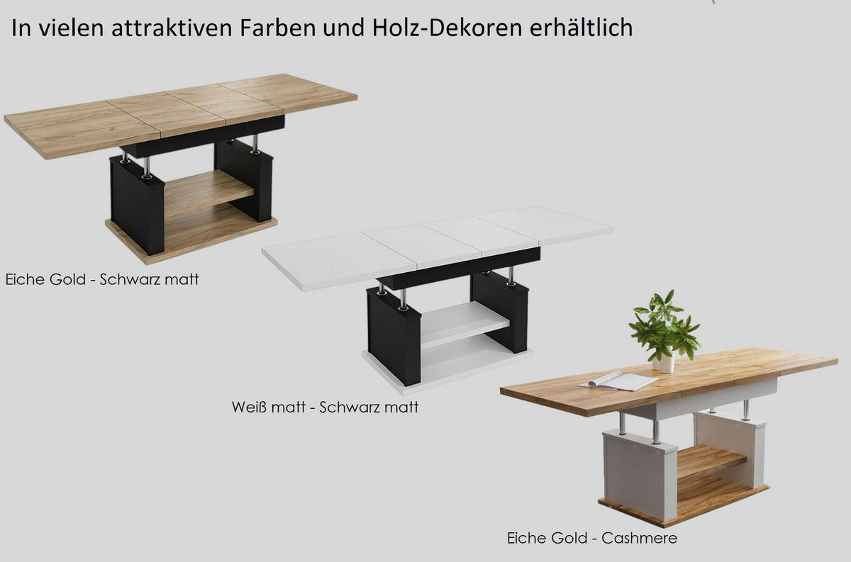 COUCHTISCH rechteckig Eiche Gold - Schwarz ausziehbar höhenverstellbar - Eichefarben/Schwarz, Holzwerkstoff (70/120/60cm) - designimpex