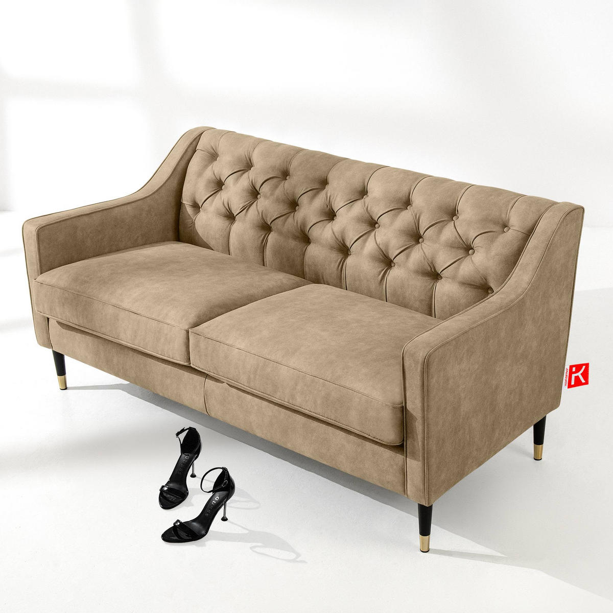 2-SITZER-SOFA NOMUS gesteppt, Hellbraun - Wengefarben/Hellbraun, Holzwerkstoff (170/78/80cm) - KONSIMO®