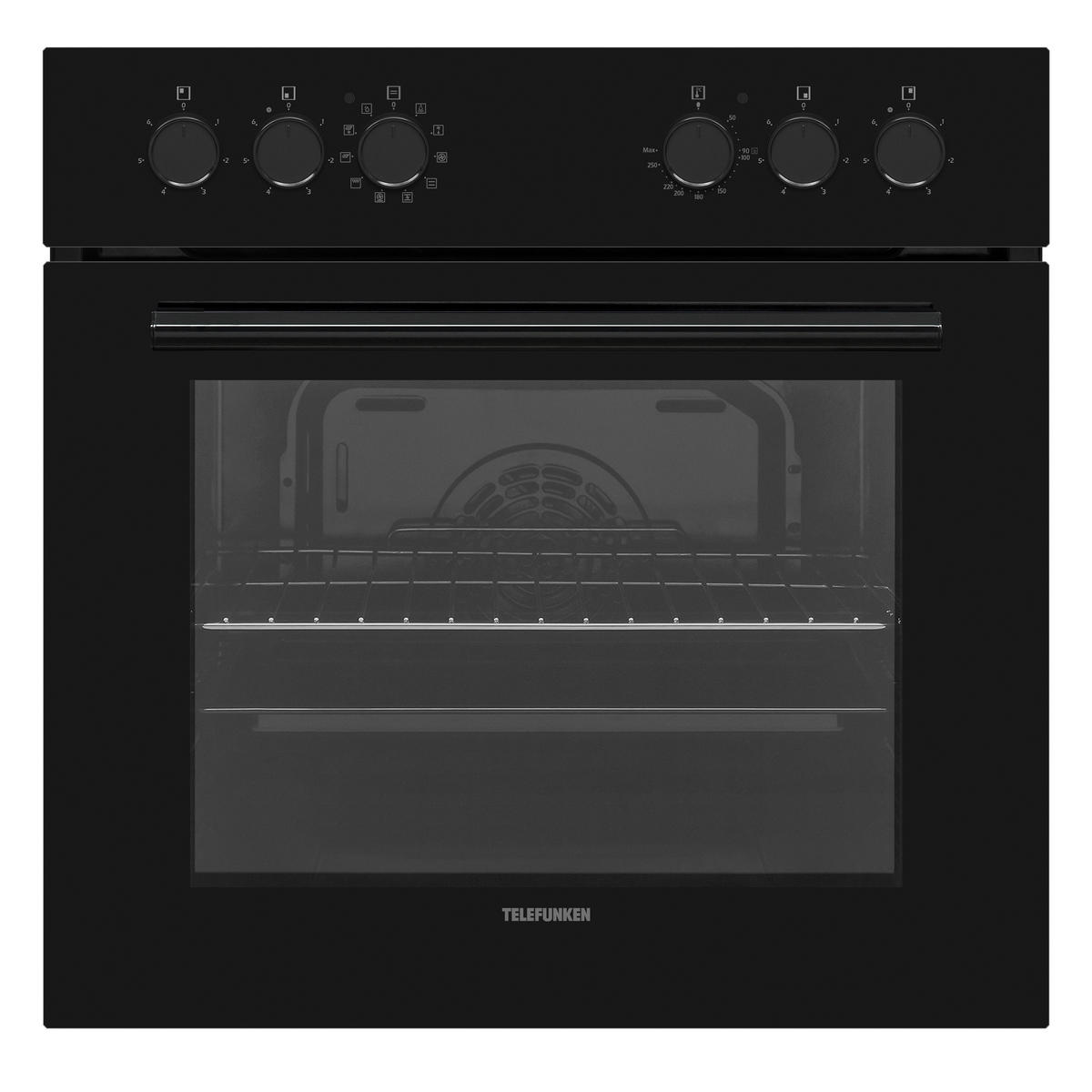 HERDSET, Backofen mit Grill und Umluft, Rahmenloses Glaskeramik-Kochfeld mit 4 Zonen, Hot Air Shield, 65 Liter, 60 cm, Edelstahl - Schwarz, Keramik/Metall (59.5/59.5/57cm) - Telefunken