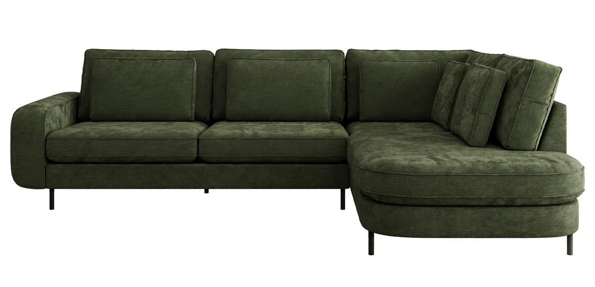 ROHOVÁ SEDAČKA CALENO L - Tmavě zelená Hrubě tkaná žinylka - Levá Strana - černá/tmavě zelená, kov/textil (317/225cm) - MKS
