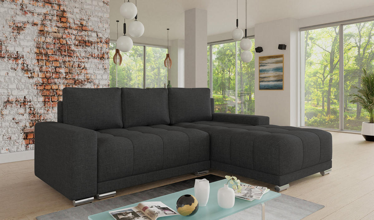 ECKSOFA Pavo - Schwarz, Holz/Textil (255/180cm) - Sofnet