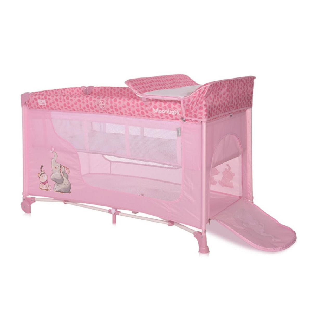 REISEBETT Moonlight rosa pink zwei Ebenen, faltbar, Wickelauflage, Matratze, Räder - Rosa, Kunststoff (60/120cm) - Lorelli