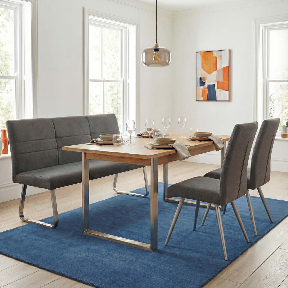 ESSZIMMER-SET Grau 3er-Set - Grau, Textil (160/99/68cm) - Jamb