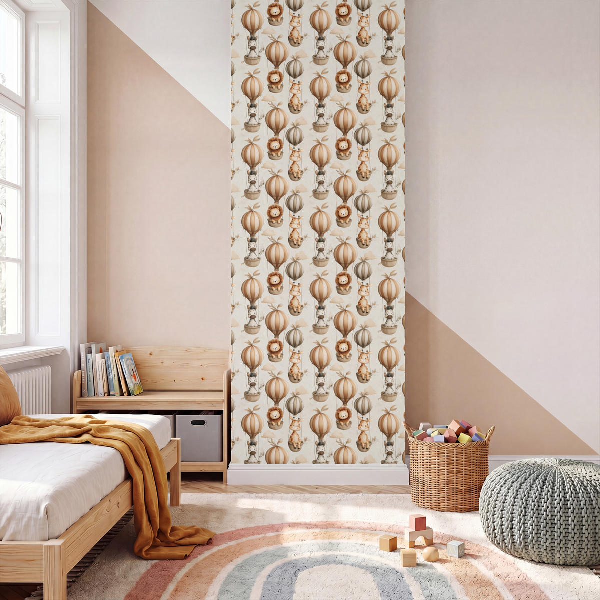 KINDERTAPETE - Safari - Heißluftballons - Taupe - 100x280 cm - Beige, Papier (100/280cm) - OnlyWow