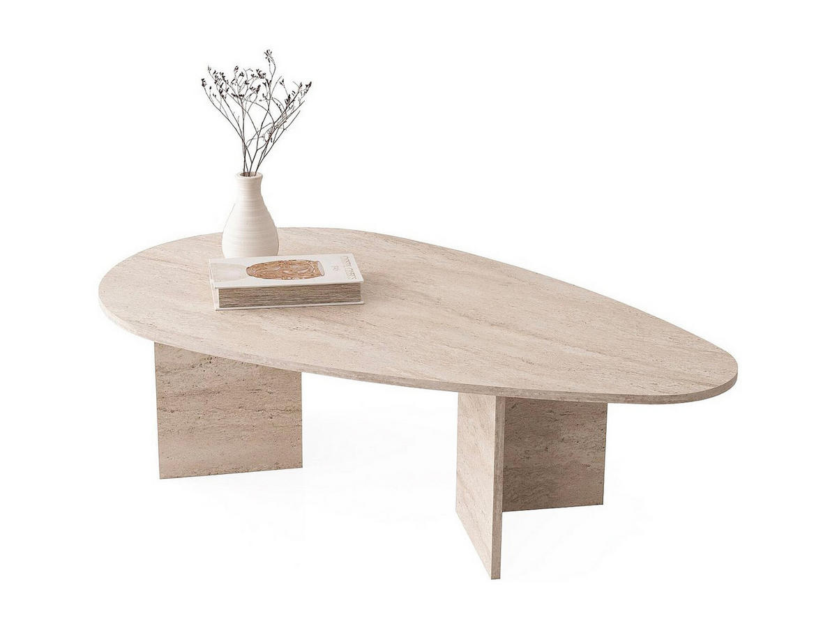 COUCHTISCH – Travertin-Optik Beige – LOMARETI - Beige, Holz (79.5/139.5/42cm) - Vente-Unique