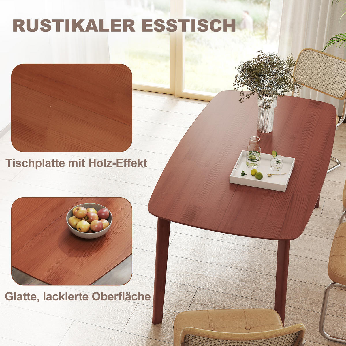 ESSTISCH 150 x 80 cm Küchentisch für 6 Personen im Landhaus-Stil Hellbraun - Hellbraun, Holz (150/80/76cm) - HOMCOM