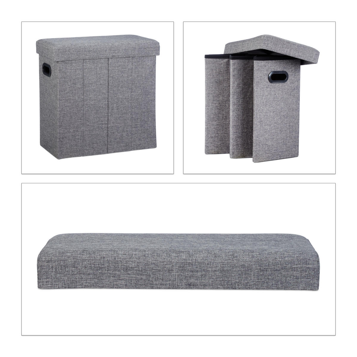 SITZHOCKER - Anthrazit, Holzwerkstoff/Textil (46/25.5/49.5cm) - Relaxdays