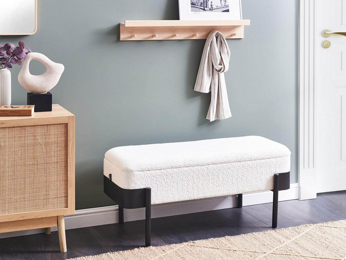FÖRVARINGSBÄNK gräddvit Warren - Vit/Svart, Textil (40/45/100cm) - Beliani