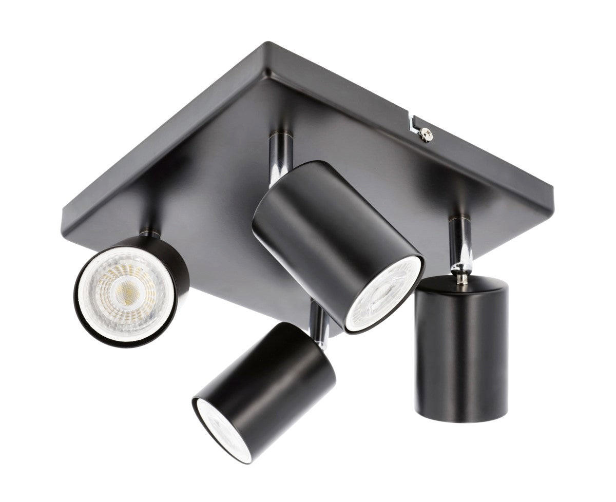 DECKENSTRAHLER JACK Quadratisch Schwarz Vier Kopf GU10 - Schwarz, Metall (21/21/13.5cm) - CGC Europe