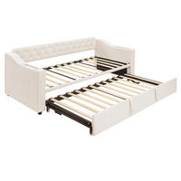 AUSZIEHBETT 90/180/190 cm DE-01976, in Beige, mit USB und Stauraum - Beige, Metall (90/190cm) - ComfortXL
