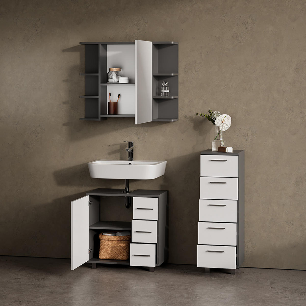 WASCHBECKENUNTERSCHRANK Eisak Anthrazit 60 x 60 cm - Anthrazit, Holzwerkstoff (60/60/33cm) - Livinity®