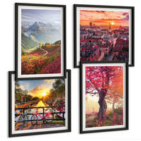 BILDER SET 4er Set - 50x50 cm & 40x60 cm Schwarzer Rahmen - Berglandschaften mit dem Fahrrad - Schwarz, Kunststoff (50/50cm) - TULUP