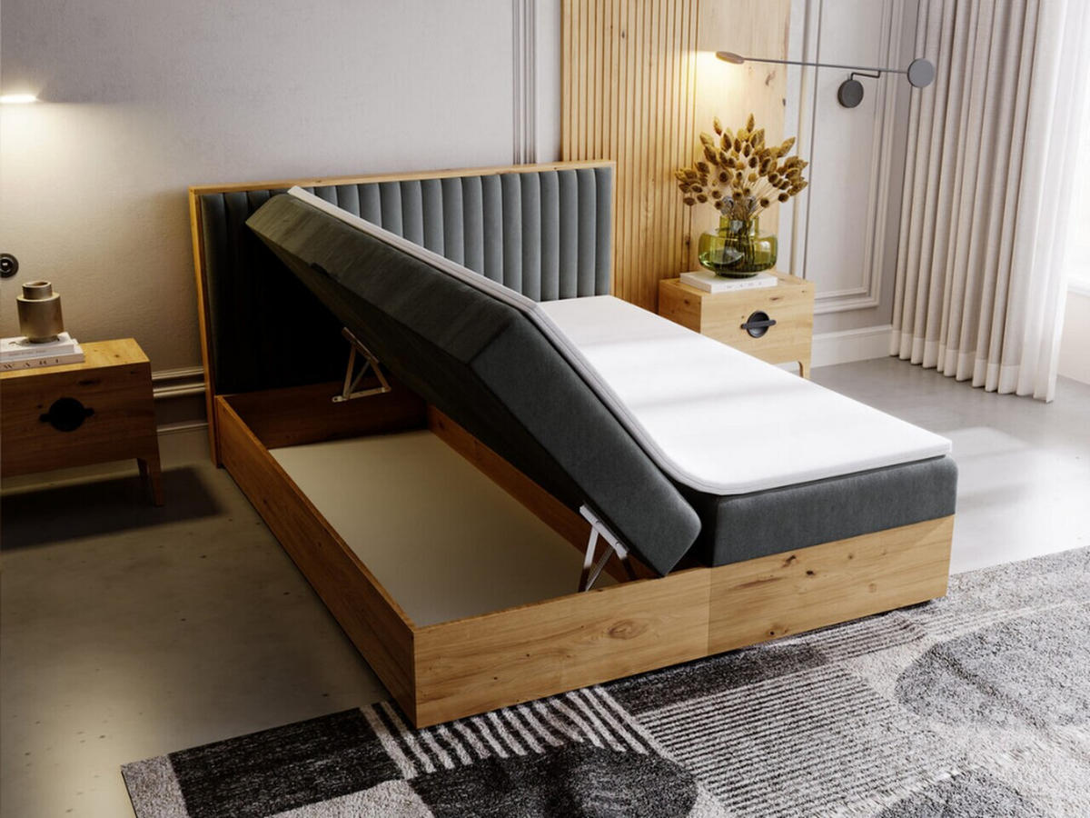 BOXBETT Forest 160x200 Dunkelgrau - Dunkelgrau, Holz/Textil (160/200cm) - Graingold