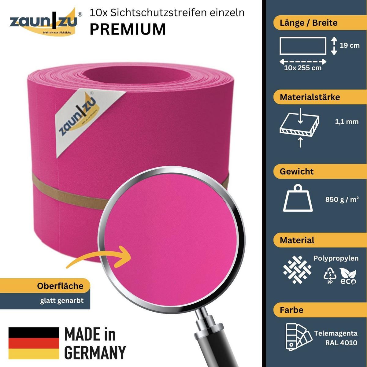 SICHTSCHUTZSTREIFEN PP Sichtschutzstreifen Doppelstabzaun Pink,10x 2,55m - Pink, Kunststoff (2550/19cm) - ZAUN|ZU