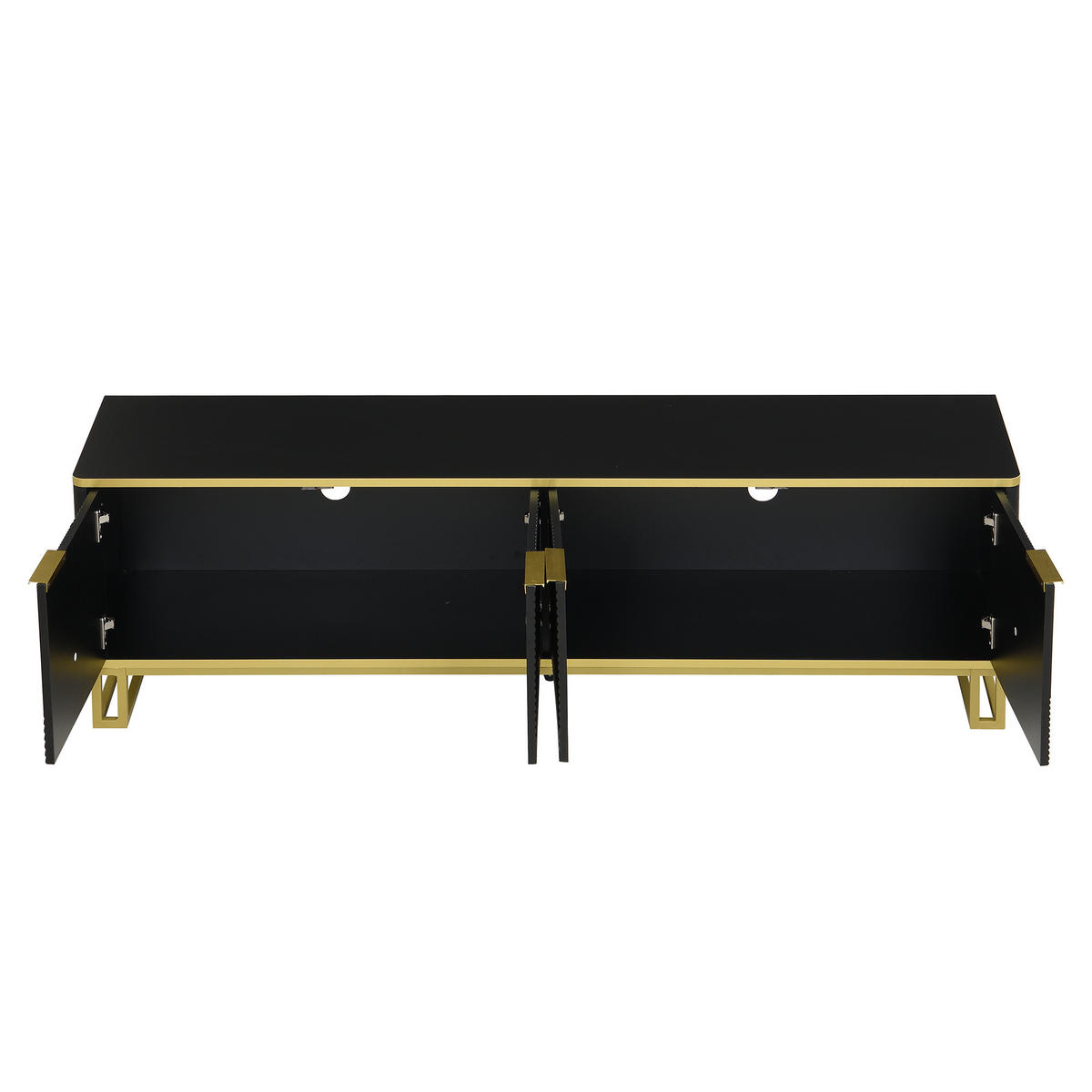 LOWBOARD in Schwarz und Gold TV-Schrank mit vier Türen für Wohnzimmer, B160/T37.5/H48 cm - Goldfarben/Schwarz, Holzwerkstoff/Metall (160/48/37.5cm) - STILVORA
