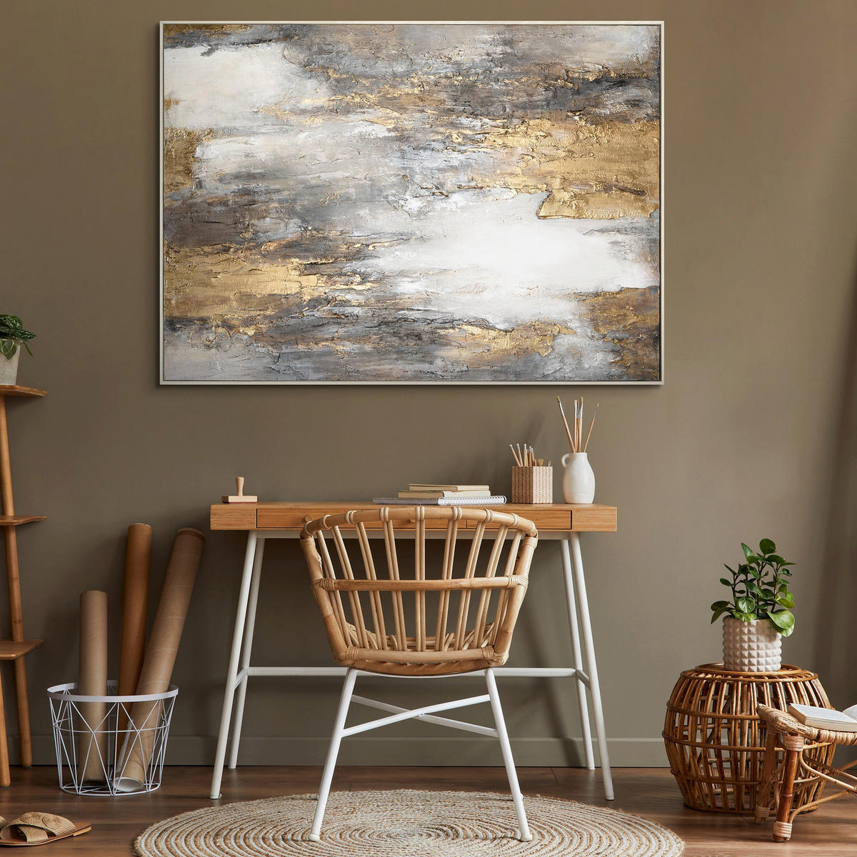 GEMÄLDE Sanfter Zeitfluss II Schattenfugenrahmen Beige 120x80 cm - Beige, Holz (120/80cm) - YS-art gallery
