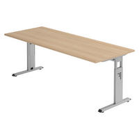 SCHREIBTISCH Serie-O 80/200/74 cm in Eichefarben/Silberfarben - Eichefarben/Silberfarben, Holzwerkstoff (80/200/74cm) - bümö