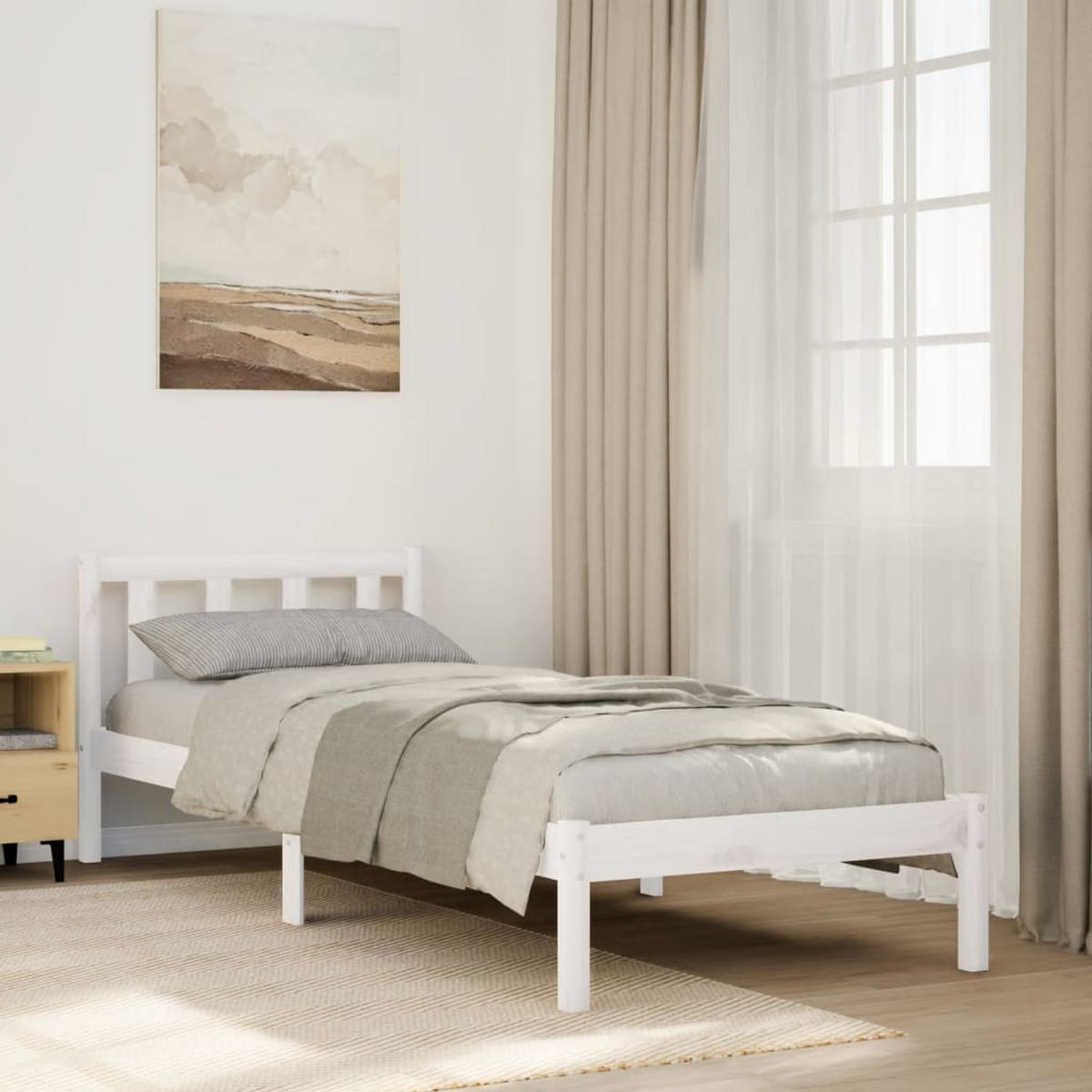 MASSIVHOLZBETT Extra Lang Ohne Matratze Weiss 100/220 Kieferholz - Weiß, Holz (100/220cm) - vidaXL