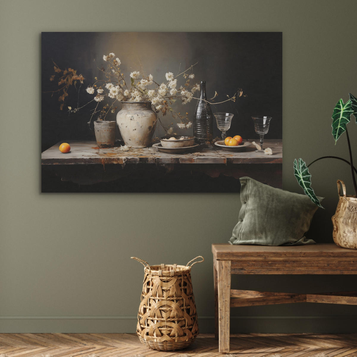 AKUSTIKBILD - Stilleben - Blumen - Blumenstrauß - Vase - Wein - 90x60 - Schwarz, Kunststoff (90/60/0.9cm) - MuchoWow