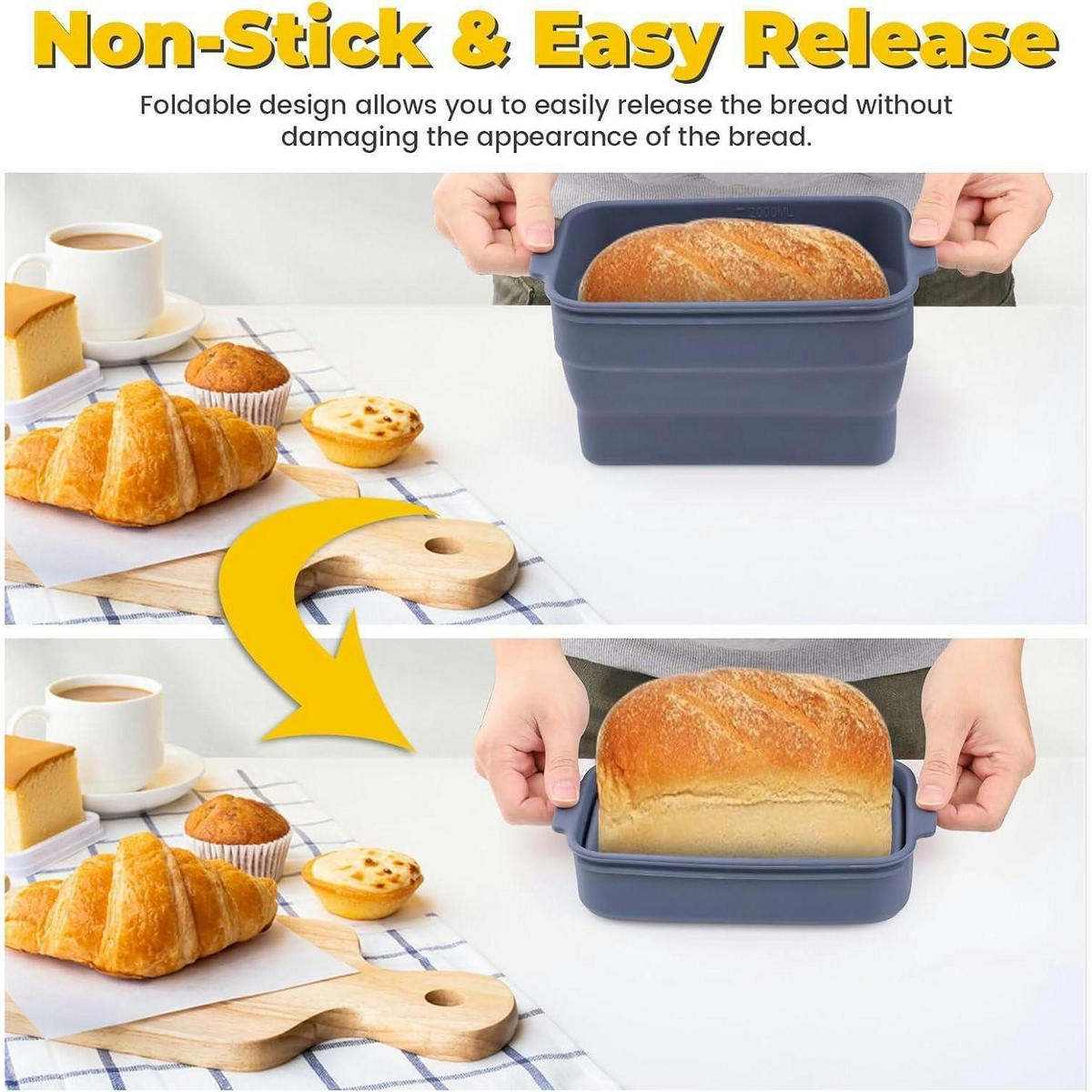 BROTBACKFORM Silikon faltbar mit Deckel 2000 ml - Anthrazit, Kunststoff (19/11/19cm)
