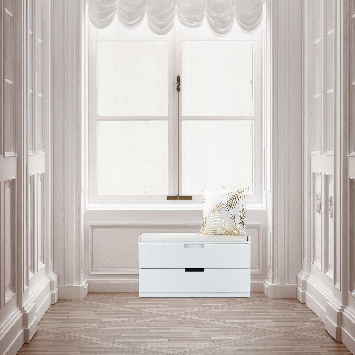 SITZKOMMODE - Weiß, Holzwerkstoff/Textil (87/48.5/38cm) - Relaxdays