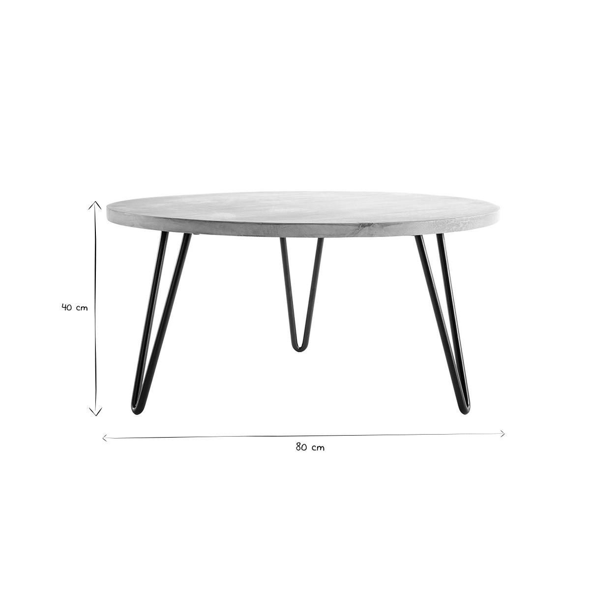 COUCHTISCH Rund Mangoholz Metall 80x40 VIBES - Naturfarben, Holz (80/80/40cm) - Miliboo