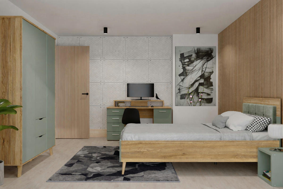 JUGENDZIMMER Salbei in Mauvella Eiche und Salbei 4 teilig Kinderzimmer Komplett Set - Braun, Holzwerkstoff (80/200/120cm)