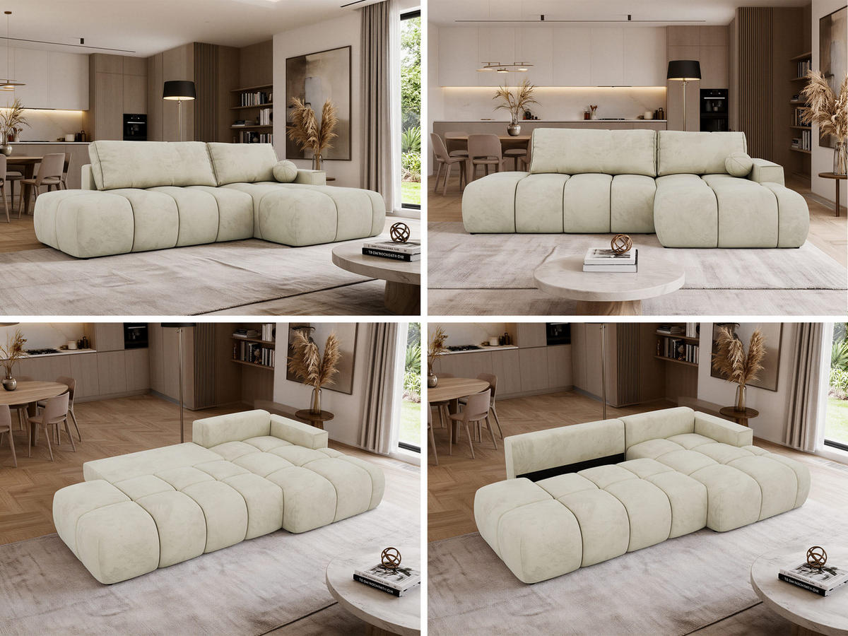 ECKSOFA LORAN L Beige Velvet - Rechts - Beige/Schwarz, Kunststoff/Textil (292/170cm) - MKS