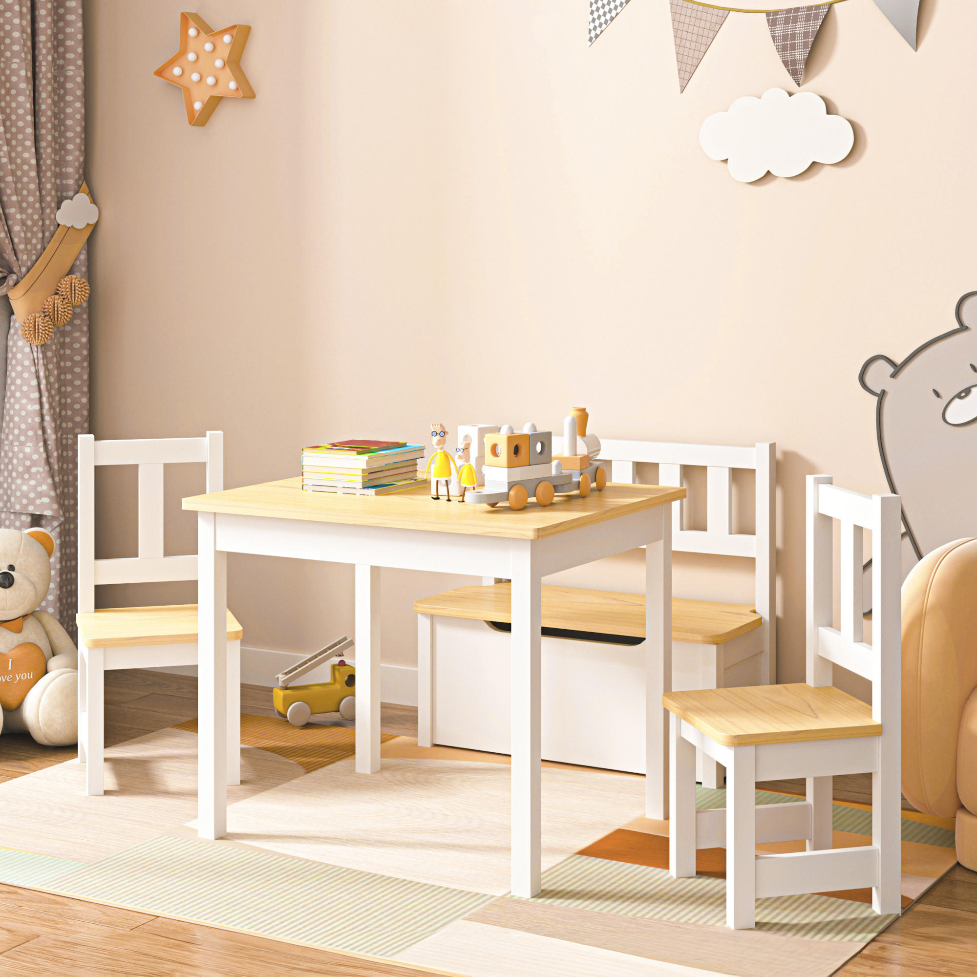 KINDERTISCHSET Lousame - Weiß, Holz (110/50/48cm) - [en.casa]