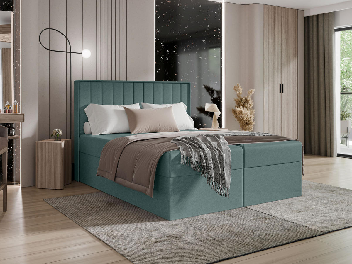 BOXBETT - Taschenmatratze + Topper 160x200 dunkelgrün velvet - Dunkelgrün, Holz/Holzwerkstoff (160/200cm) - SIMKAM Furniture