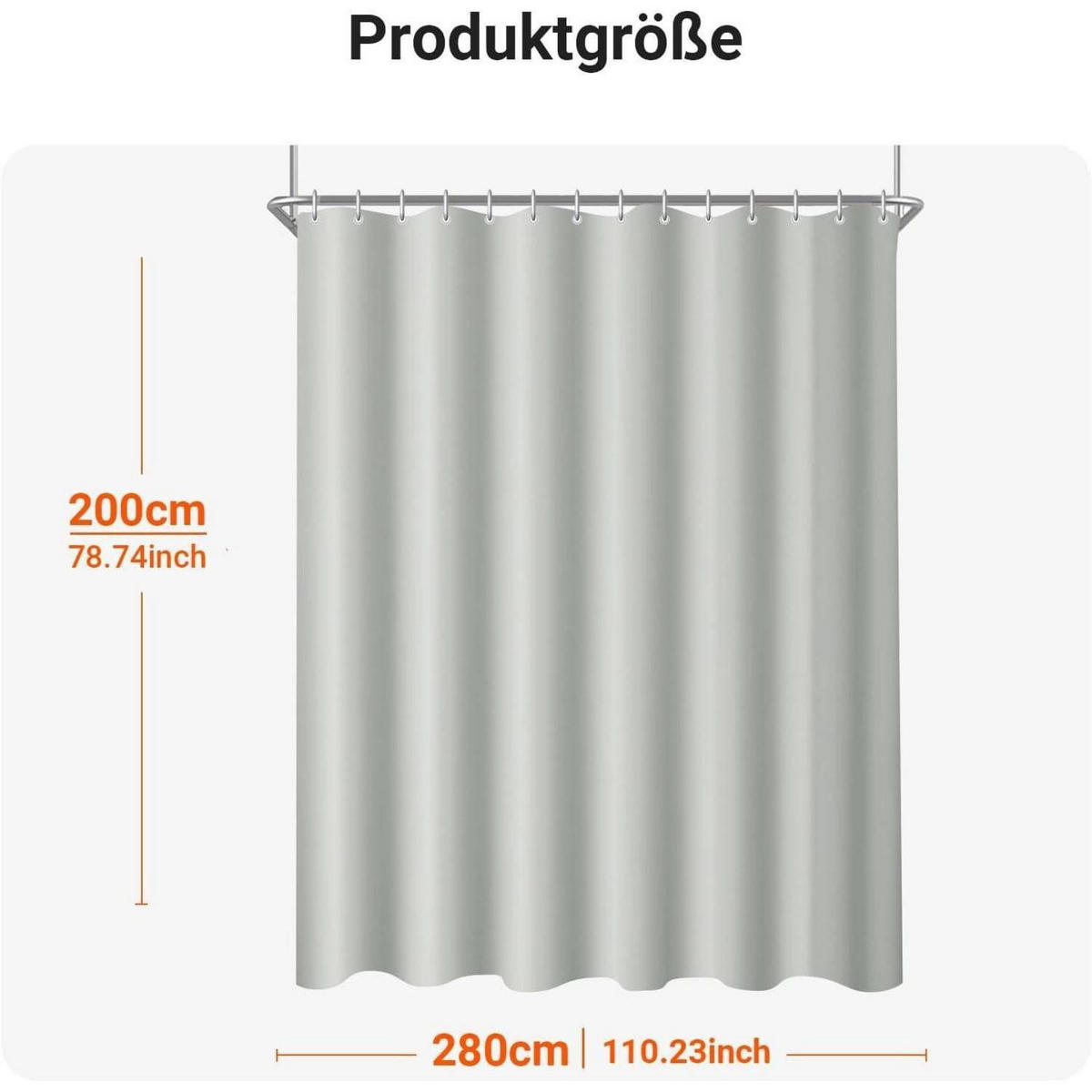 DUSCHVORHANG Grau 280 x 200 cm Wasserabweisend Beschwerter Saum Waschbar Polyester - Grau, Textil (280/200cm)