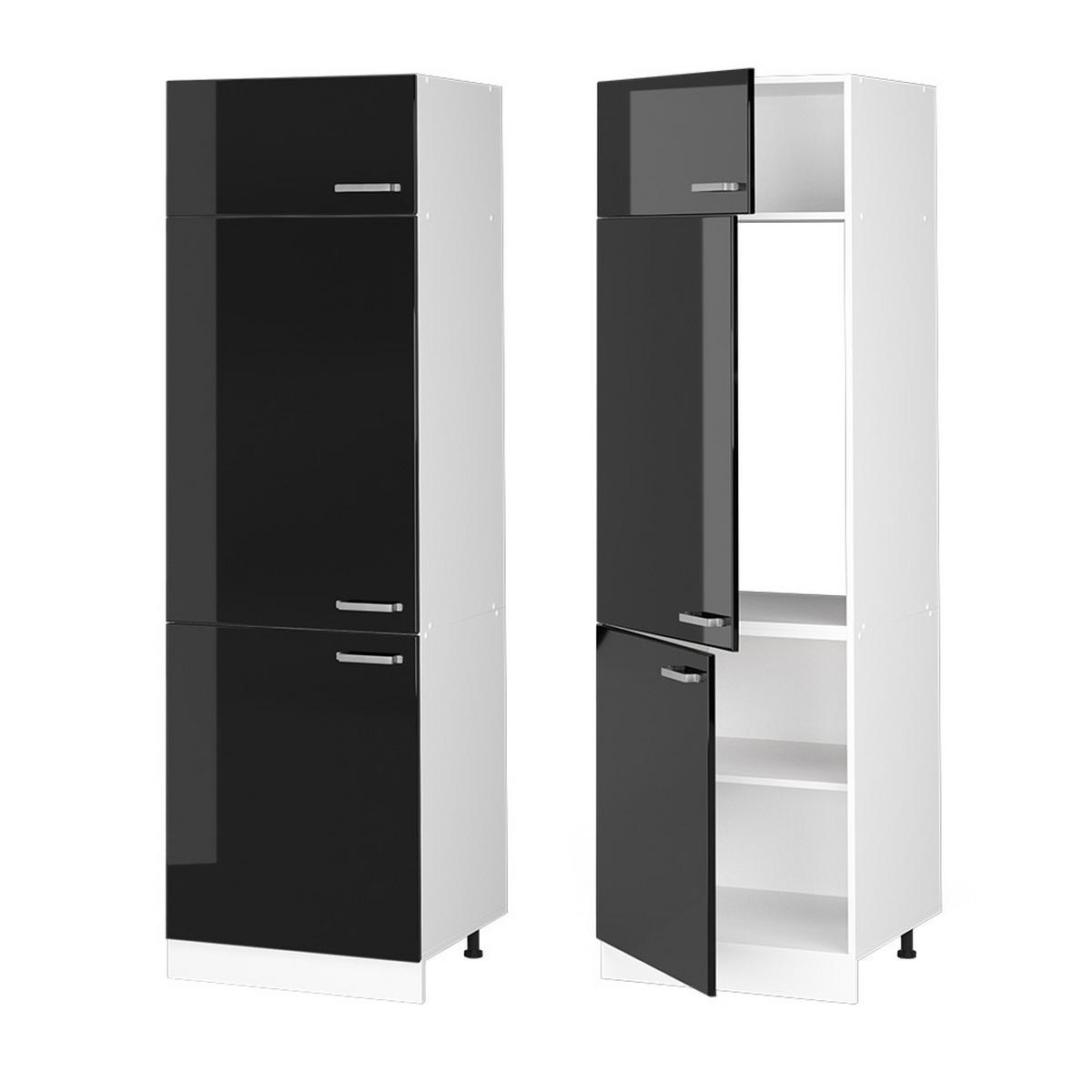 KÜHLUMBAUSCHRANK R-Line Schwarz Hochglanz 60 cm - Schwarz Hochglanz/Schwarz, Holzwerkstoff (60/206.8/57.2cm) - Vicco