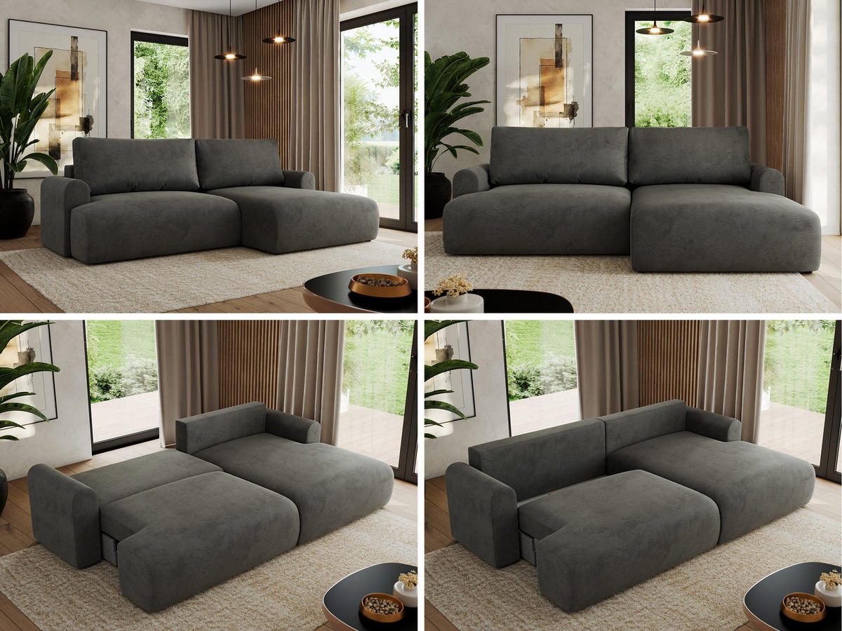 ECKSCHLAFSOFA TONO L Dunkelgrau Velvet - rechts - Dunkelgrau/Schwarz, Kunststoff/Textil (150/260cm) - MKS