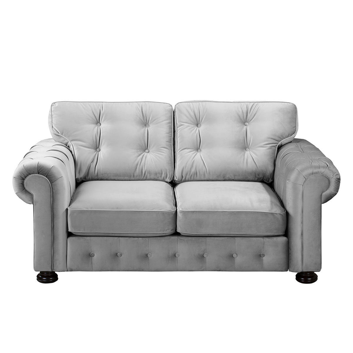 POLSTERGARNITUR (3-2) - Samt - Hellgrau, Textil (1/1/1cm) - home24