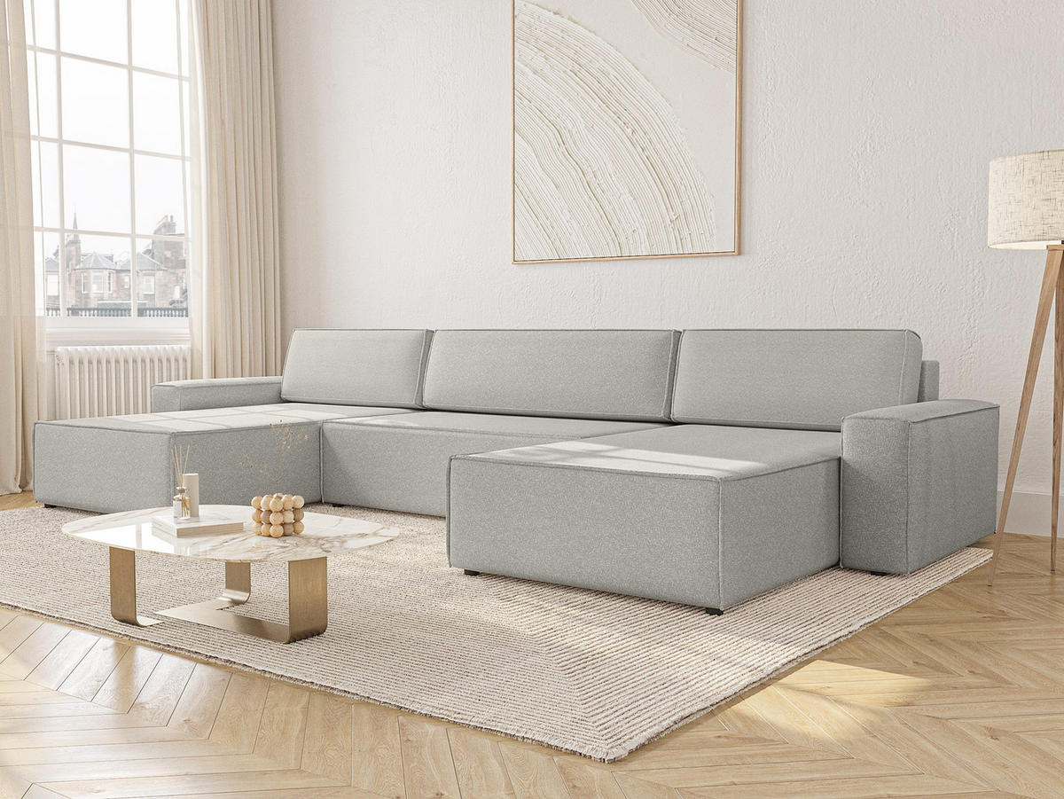 WOHNLANDSCHAFT Lummo U mit Schlaffunktion, Grau - Grau, Textil (386/70/185cm) - Fedve