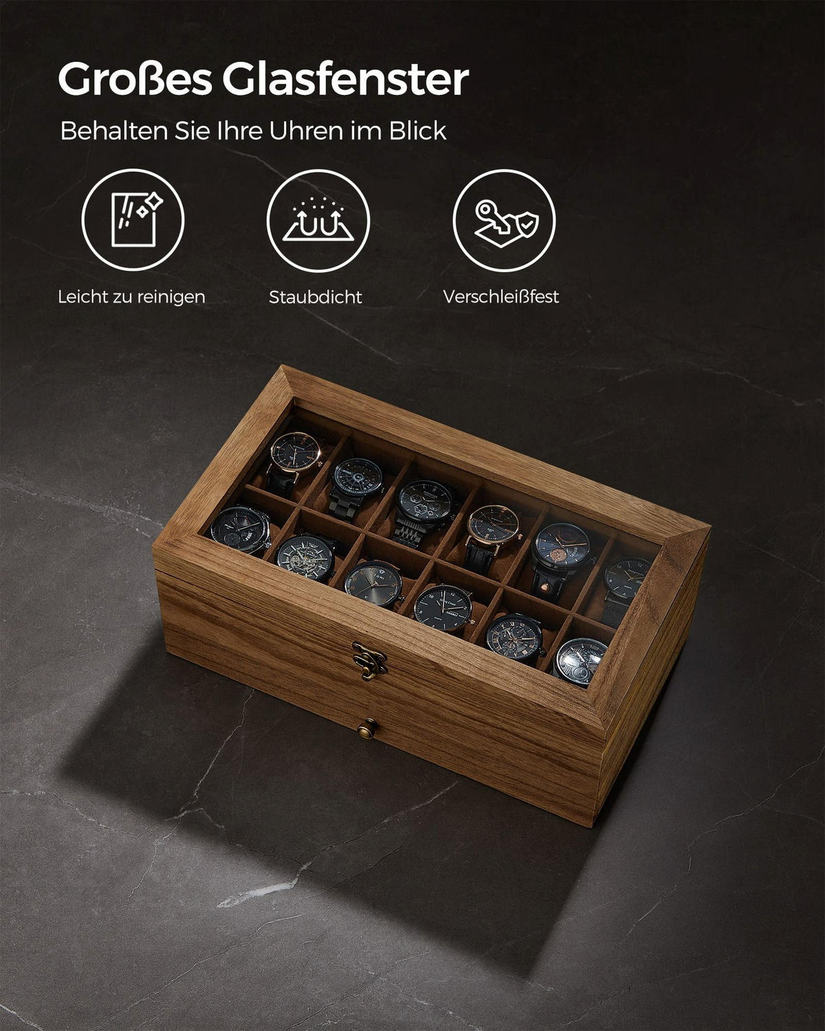 UHRENBOX ASMARA - Braun, Glas (34/12.5/19cm) - Hansiro