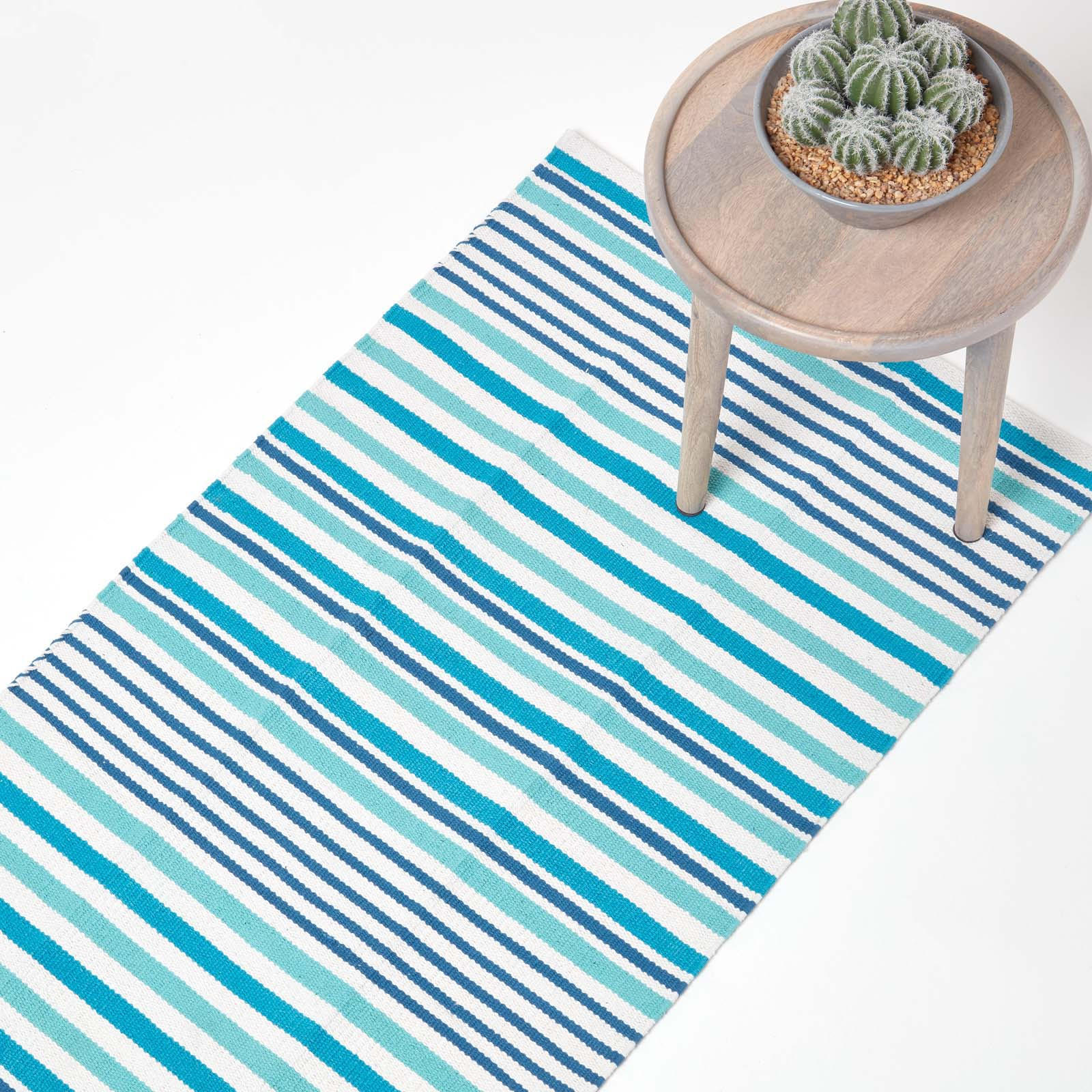 FLACHWEBETEPPICH-LÄUFER Baumwolle gestreift 66/200 cm - Blau, Textil (66/200cm) - Homescapes
