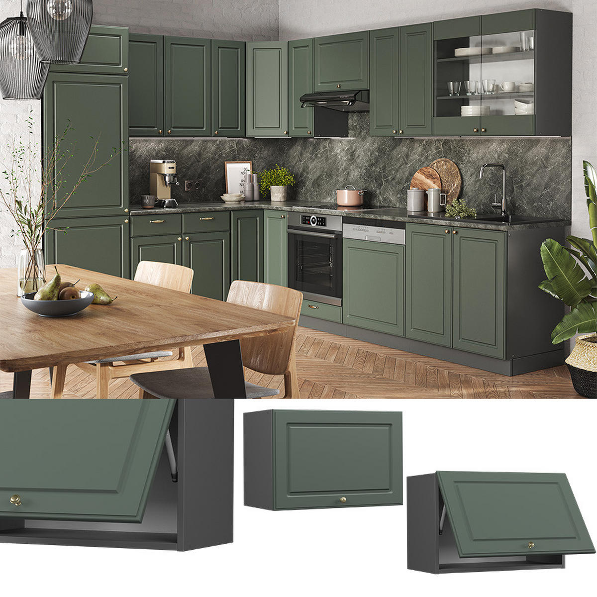 HÄNGESCHRANK Fame-Line Grün-Gold Landhaus 60 cm Flach - Anthrazit/Grün, Holzwerkstoff (60/40/34.1cm) - Vicco