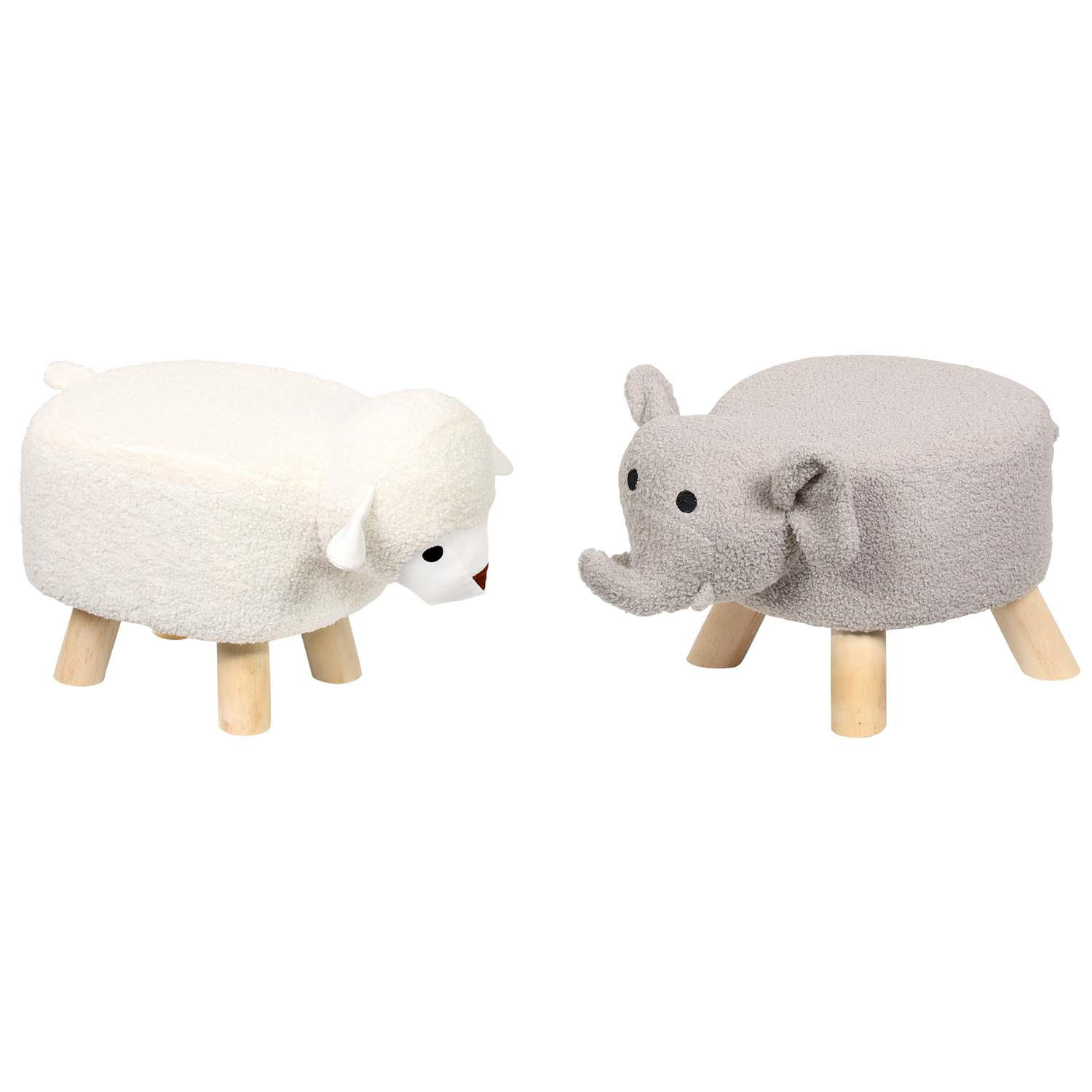 KINDERHOCKER, 2 Stück - Elefant, hellgrau + Schaf, cremeweiß - Multicolor/Creme, Holz/Textil (25/25/47cm) - Kesper