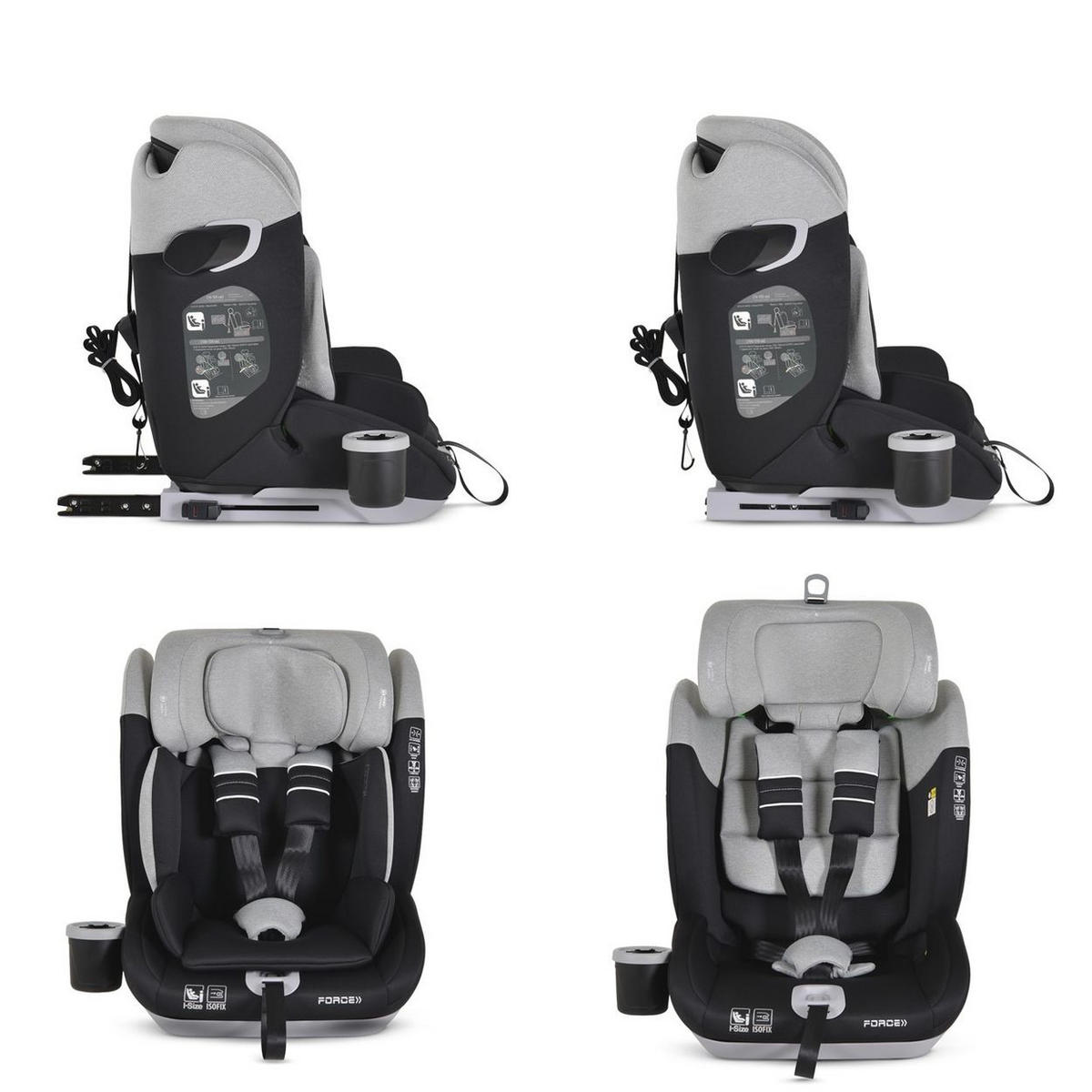 KINDERSITZ Force i-Size (76-150cm) grau Isofix, Getränkehalter, Top Tether - Grau, Kunststoff (44/57/46cm) - Cangaroo