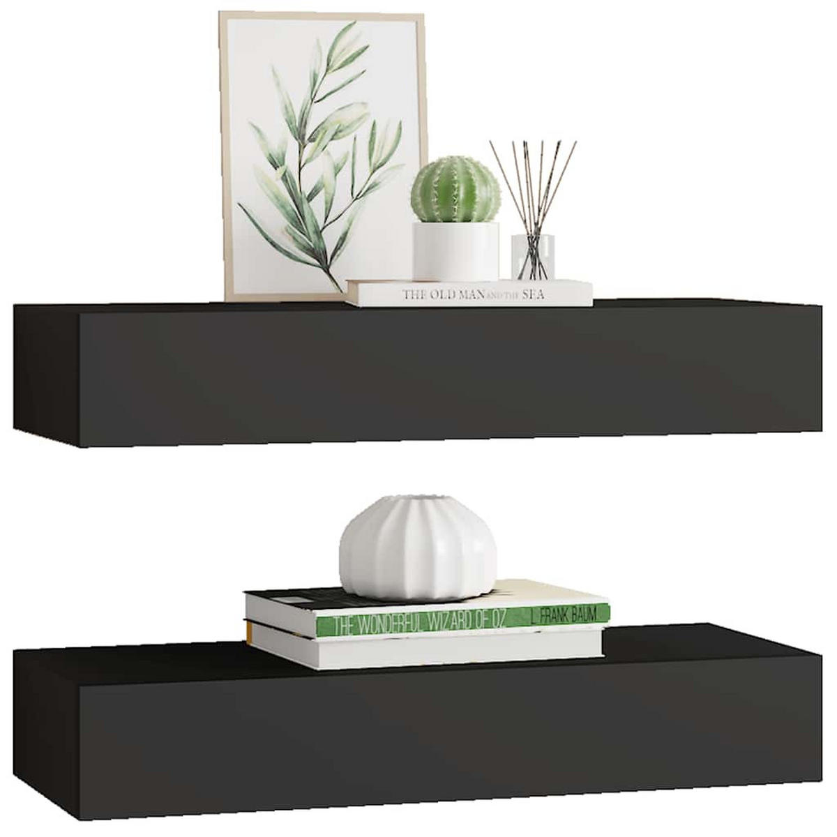 WANDREGALE mit Schubladen 2 Stk. Schwarz 60x23,5x10 cm - Schwarz, Holzwerkstoff (60/10/23.5cm) - furnicato