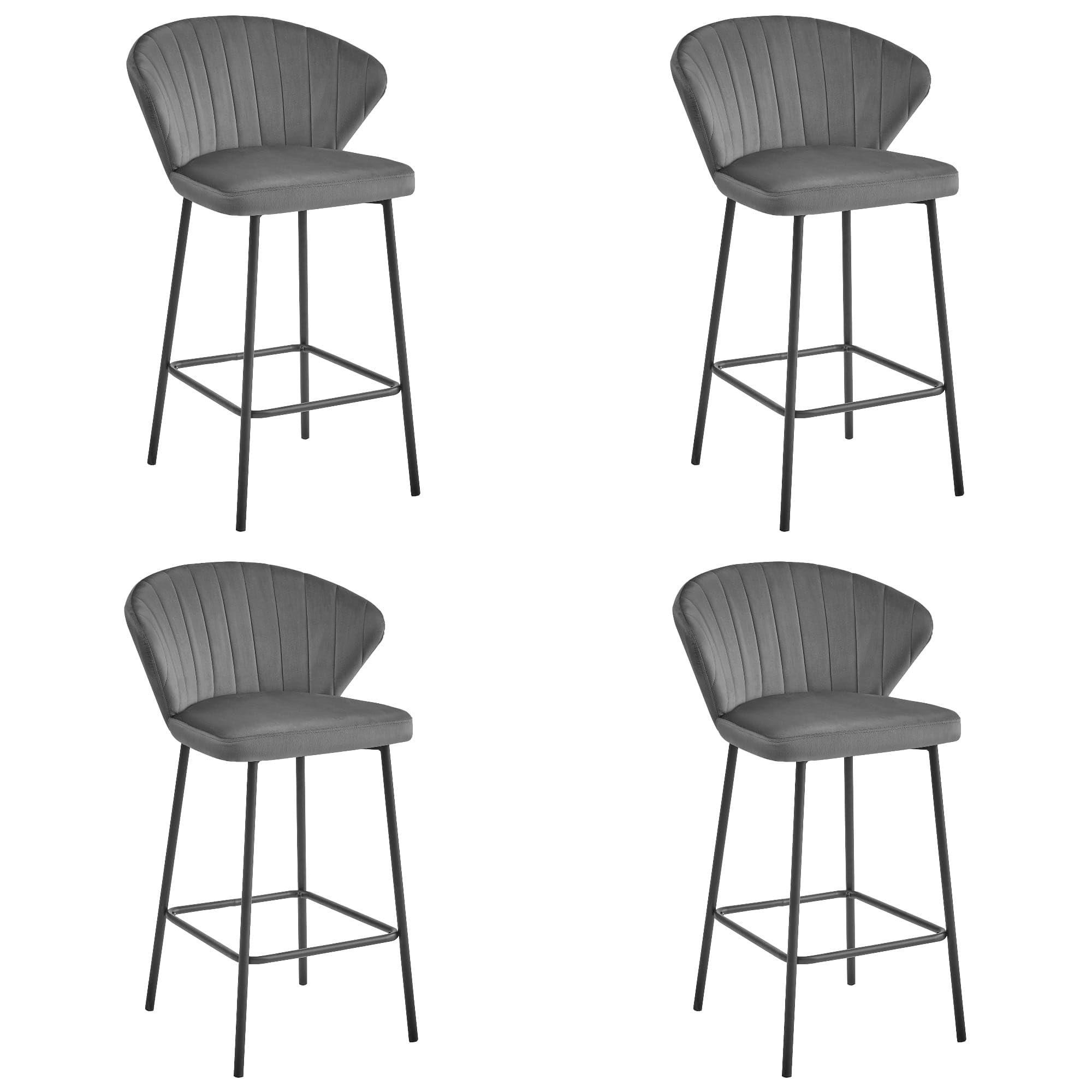 BARHOCKER 4er Set Dunkelgrauer Velours, Bequeme Sitzfläche, Dunkelgraue Füße - Grau, Textil (43/46/33cm) - Best For Home