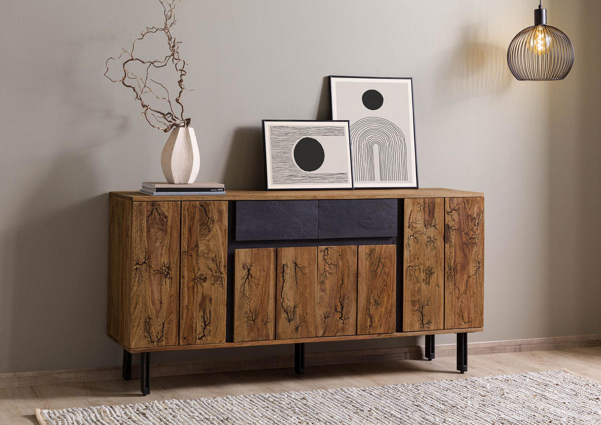 SIDEBOARD Sheesham 155x40x77 natur unbehandelt LICHTENBERG #115 - Braun, Holz (155/77/40cm) - Massivmoebel24