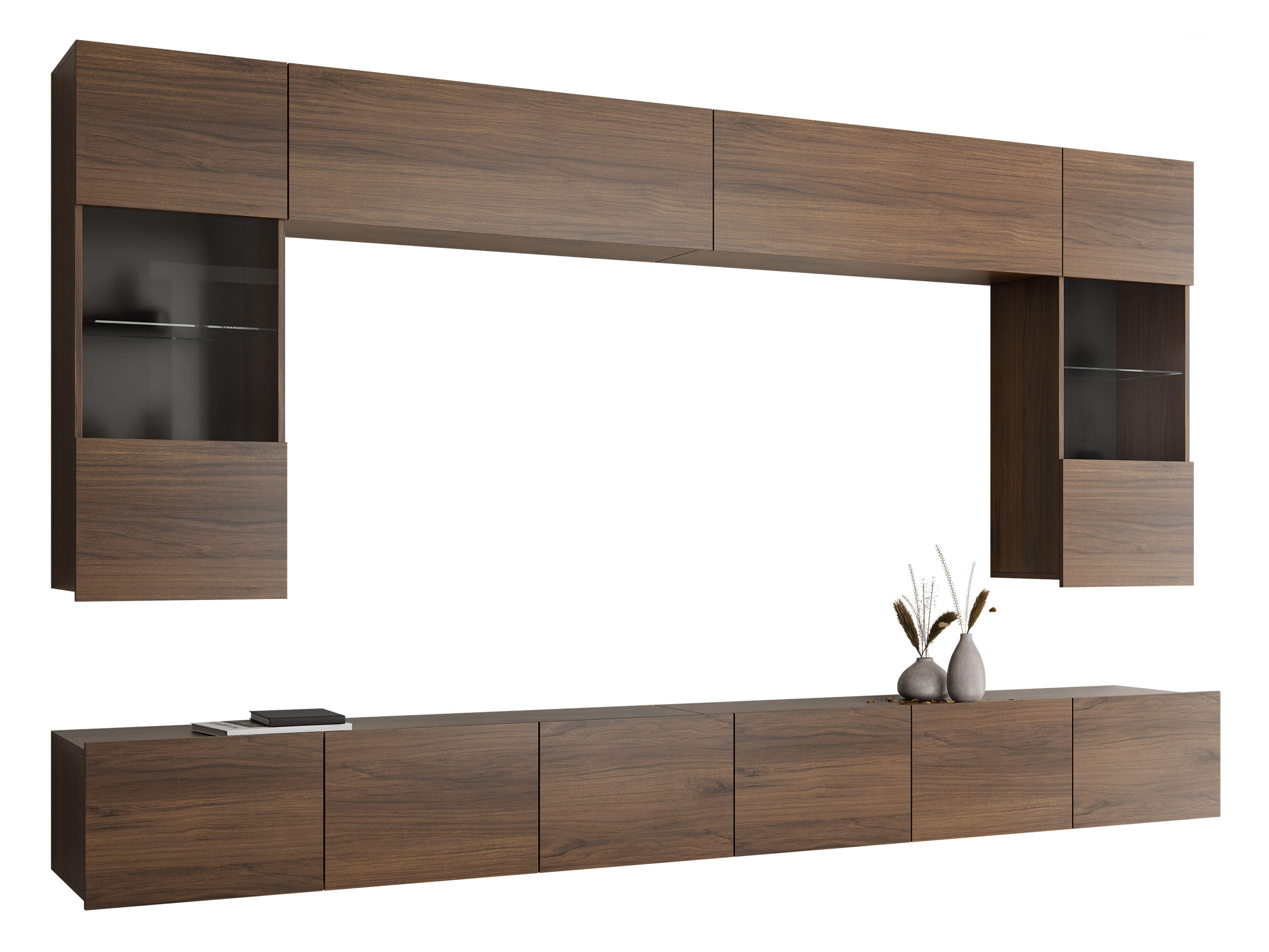 WOHNWAND Calabrini I - Nussbaumfarben, Holzwerkstoff (300/117/43cm) - MIRJAN24